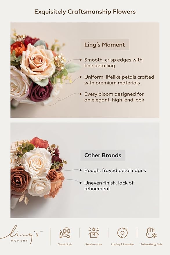 Ling's moment Red Bridesmaid Bouquet Set of 4, Red and White Christmas Wedding Bouquets for Bridesmaids, 7 Inch Bridal Bouquets for Bridesmaids, Wedding, Ceremony, Anniversary, Homecoming, etc.