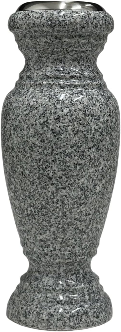 Memorial Cemetery Flower Vase - Real Granite (Grey Granite), with Stainless Steel Inner, Grave Marker, Decorations for Gravesite, Headstone Flowers Holder, Garden Lawn & Yard (4x4x10)