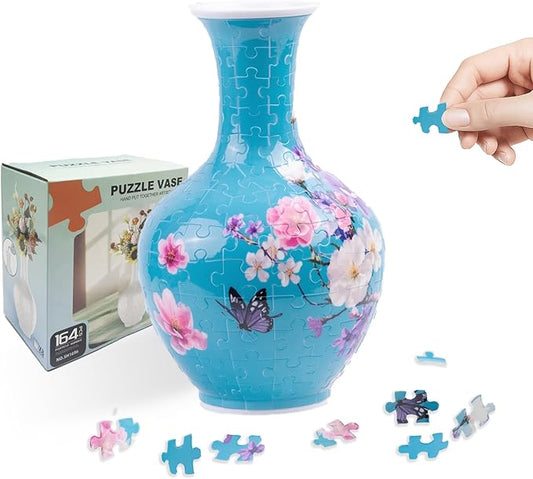 3D Puzzle Vase, 160 Curved Pieces DIY Flower Vase Craft Kit & 3D Puzzles for Adults, Creative Jigsaw Art Project Home Décor Centerpiece, for Women, Mom (Blue Sakura & Butterfly)