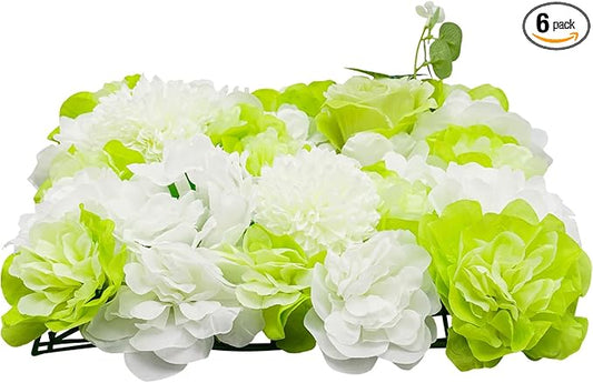 15"x 15" Artificial Flower Wall Panels,Flower Wall Mat Silk Flower Panels for Outdoor Garden Backyard Fence Fence Privacy Screen and Indoor Wall Decor(6Pcs Green+White)