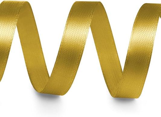 3/8" x 25 Yards Satin Ribbon, Dark Gold Silk Ribbon Ideal for Gift Wrapping, Floral Bouquets, Crafts, Wedding Party Decorations, Christmas and Sewing Projects