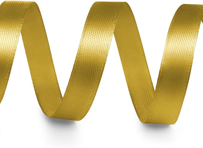 3/8" x 50 Yards Satin Ribbon - Gold Silk Ribbon with Spool - Ideal for Gift Wrapping, Floral Bouquets, Crafts, Wedding Party Decorations, Christmas and Sewing Projects