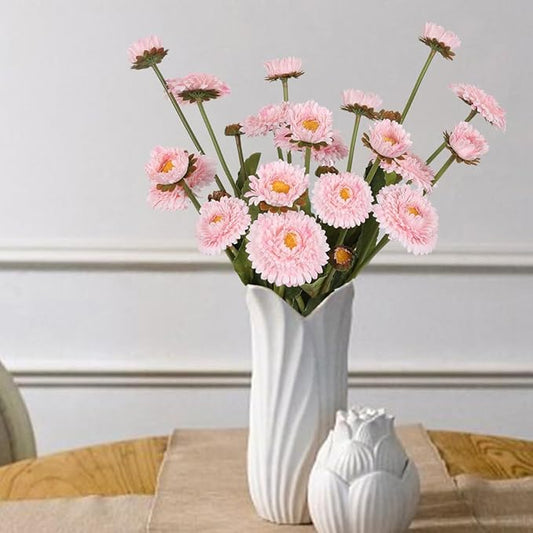 Faux Chrysanthemum Flowers 8pcs Silk Fake Daisies Light Pink Artificial Calendulas for Vase Table Centerpiece Home Wedding Party Garden Decoration(Light Pink)