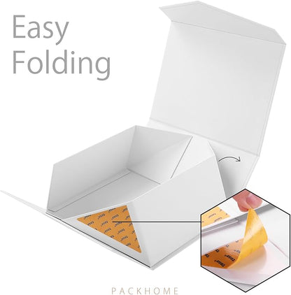 PACKHOME 6 Gift Boxes 9x6.5x3.8 Inches, Rectangle Collapsible Boxes with Magnetic Lids for Gift Packaging (Matte White, Grain Texture)