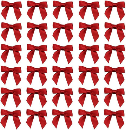 7Rainbows 50pcs Boutique 1.5" Red Satin Ribbon Mini Bows for Craft Sewing Scrapbooking Wedding and Gift Wrapping