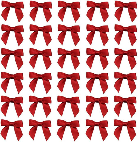 7Rainbows 50pcs Boutique 1.5" Red Satin Ribbon Mini Bows for Craft Sewing Scrapbooking Wedding and Gift Wrapping