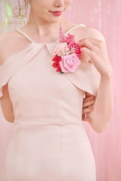 TINGE TIME Artificial Shoulder Corsages Flowers, Set of 2, Mother of The Bride Floral Corsage for Wedding Ceremony Anniversary Formal Dinner Party (Hot Pink)