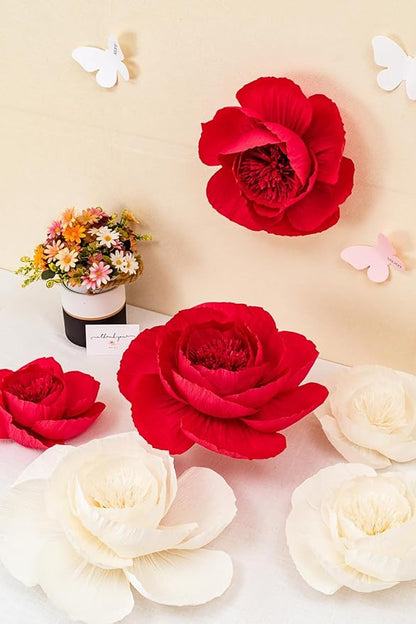 Crepe Paper Flowers Decoration for Wall, Flowers for Wedding Decor,Flower Backdrop Decor,Baby Shower,Birthday Party,Photo Backdrop,Archway Decor, Nursery Wall Decor(Beige,Set of 6)