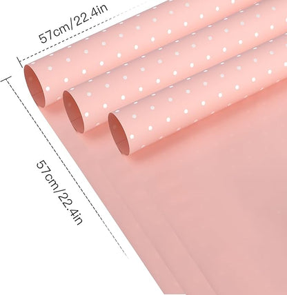 WRAPAHOLIC 20 Sheets Flower Wrapping Paper - 22.4 x 22.4 inch Pink and White Polka Dots Water-Resistant Floral Bouquet Wrapping Paper, Florist Supplies Packaging for Wedding Birthday Gift DIY
