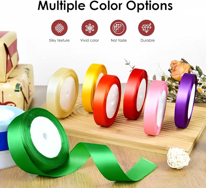25 Yards 3/8 inch Satin Ribbon, Solid Color Fabric Ribbon Perfect for Gift Wrapping, Wedding, Handmade Bows, Floral Bouquets and Party Decoration(Wine red)