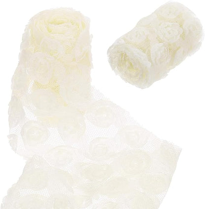 uxcell 2PCS Lace Trim Ribbon, 2.36 inch - 1 Yard 3D Rose Floral Embroidery Ribbons Edge Trimming for Sewing, Wedding Dress, DIY Crafts, Decoration Accessories, Beige
