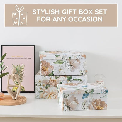 Soul & Lane Decorative Cardboard Storage Boxes with Lids for Home Decor and Organization, Set of 3 Large Keepsake Boxes for Memories & Gifts, Nesting Floral Photo Storage Containers, Floral Revival