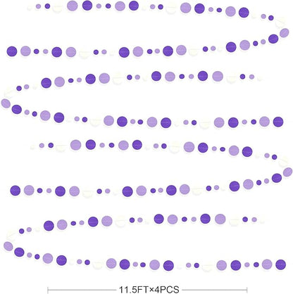 46 Ft Purple and White Circle Dots Garland Lavender Hanging Paper Polka Dot Streamer for Birthday Anniversary Engagement Wedding Baby Bridal Shower Valentine Day Lilac Theme Party Decorations Supplies