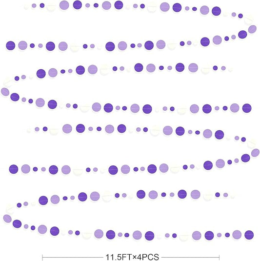 46 Ft Purple and White Circle Dots Garland Lavender Hanging Paper Polka Dot Streamer for Birthday Anniversary Engagement Wedding Baby Bridal Shower Valentine Day Lilac Theme Party Decorations Supplies