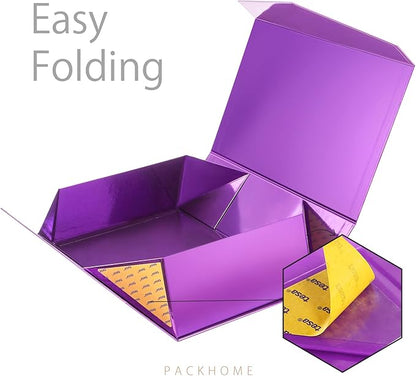 PACKHOME 6 Large Gift Boxes with Lids 13.5x9x4.1 Inches, Sturdy Collapsible Gift Boxes with Magnetic Closure (Glossy Purple)