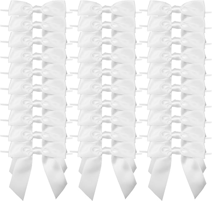 7Rainbows 30pcs Boutique 2.5" White Satin Ribbon Twist Tie Bows for Tying Up Packages Gift Wrapping