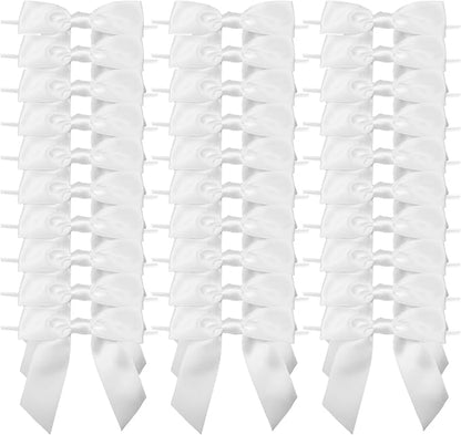 7Rainbows 30pcs Boutique 2.5" White Satin Ribbon Twist Tie Bows for Tying Up Packages Gift Wrapping