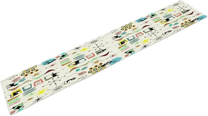 Colorful Geometric Table Runner,Vintage Mid Century Cute Cat Abstract Morden Print Tablecloth Burlap for Hotel Indoors Outdoor Dining Room Kitchen Home Decor, 13x108in