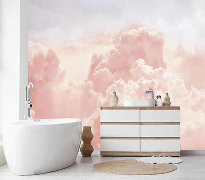 Eierme-Sun and Cloud Background with a Pastel Colored Mural Wallpaper Peel and Stick 160" x 114"