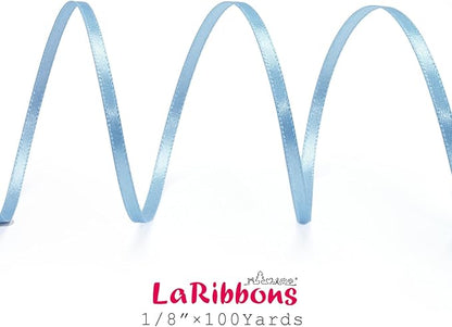 LaRibbons Light Blue Satin Ribbon 1/8 Inch 100 Yards Thin Luxury Double Faced Sky Blue Silk Ribbon for Flower Bouquet Crafts Gift Wrapping Wedding Babyshower Decoration