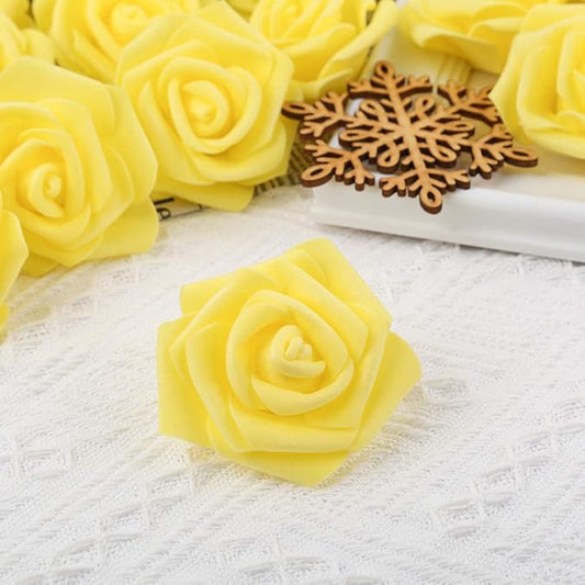 Artificial Rose Flower Heads, 100pcs Yellow Roses Artificial Flower Foam Rose for DIY Wedding Bouquets Centerpieces Arrangements Party Baby Shower Home Decor (Stemless, Yellow)
