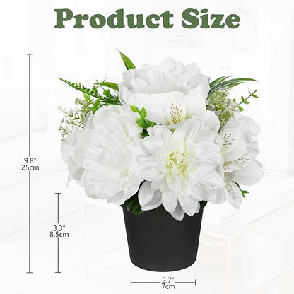 White Artificial Flowers Small Fake Flowers in Vase Peonies Dahlia Tiger Lily Potted Silk Flower Arrangements Faux Plants & Flowers Home Bathroom Kitchen Table Centerpieces Desk Decor