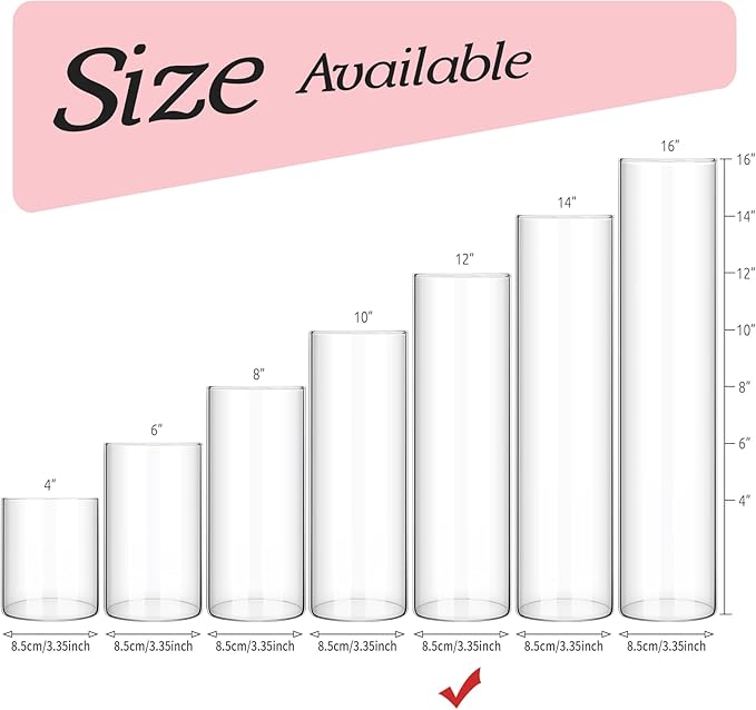 12 Pack Glass Cylinder Vases 12 Inch Tall Clear Flower Vase for Centerpieces, Hurricane Floating Candle Holder Wedding Decorations, Floral Vase Bulk for Table Shelf Party Home Deco (12 x 3.35 Inch)