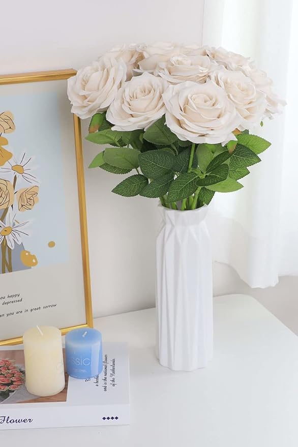 Artificial Rose Flower Nude Flowers Nude Roses Silk Flowers 12 pcs with Long Stem Silk Roses Bouquet for Wedding Bridal Shower Party Home Decoration