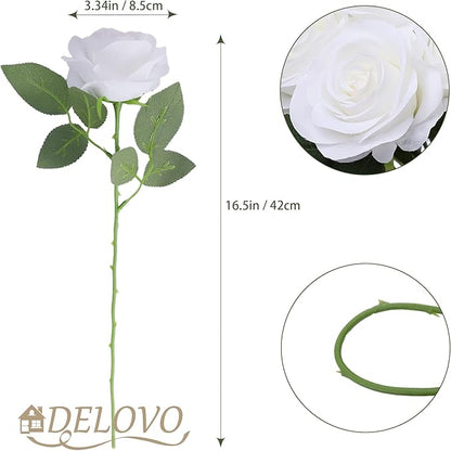 52pcs White Roses Artificial Flowers Ivory Fake Flowers Silk Roses with Stems for DIY Wedding Bouquets Bridal Shower Centerpieces Arrangements Party Decorations