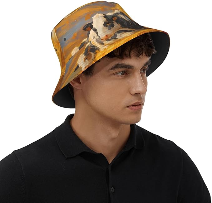 Rustic Autumn Cows and Pumpkins Bucket Hat Novelty Sun Hats Trendy Fisherman Cap for Men and Women