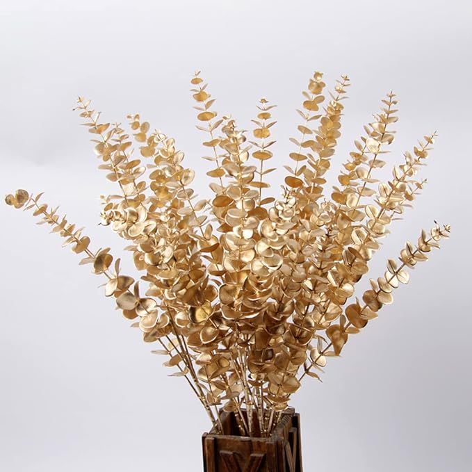 PASYOU Artificial Plants for Christmas Decor, Fake Gold Eucalyptus Plastic Grass Shrubs Leaves Indoor Outdoor Home Garden Party Hotel Wedding Event Faux DIY Decoration - 30 Inch Golden 2 Pack
