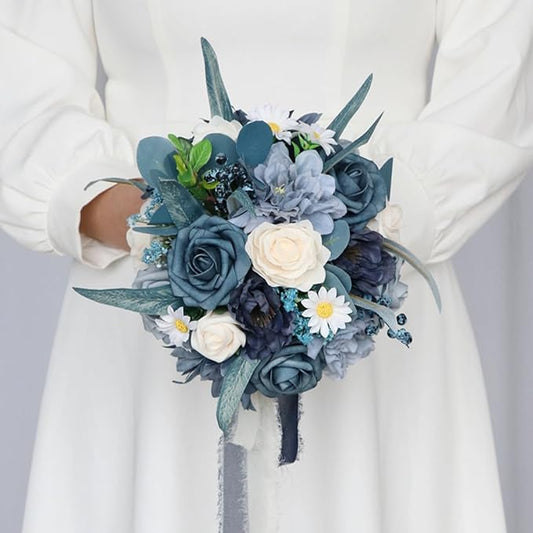 S_SSOY Wedding Bouquet Bride,Bride Bridal Bouquet Bridesmaid Artificial Flowers for Ceremony Anniversary Party Bridal Shower Decoration Wedding Bouquets (Blue)