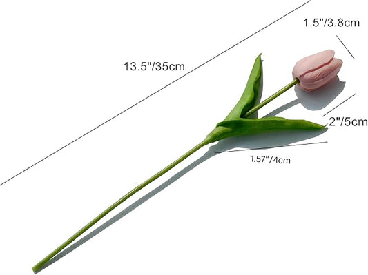 Mandy's Artificial Tulips 20 Stems Light Pink PU Faux Flowers for Thanksgiving and Christmas Decorations Wedding Home Decor 13.5 Inch