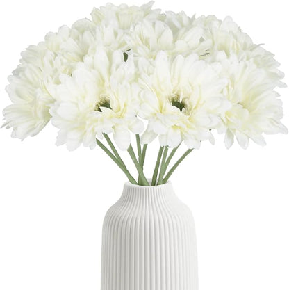 White Daisy Flowers Artificial Flowers Silk Flowers Gerber Daisy Artificial 10PCS Fake Daisies 17.7in Faux Daisies for Wedding Bridal Bouquet Party Home Kitchen Decor(White)