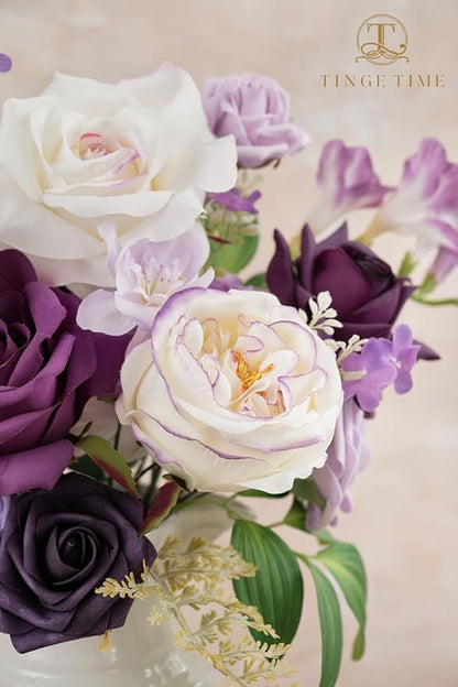 TINGE TIME Artificial Flowers Purple & White Flower Combo for DIY Wedding Bouquets Table Centerpieces Arrangements Party Baby Shower Home Decorations