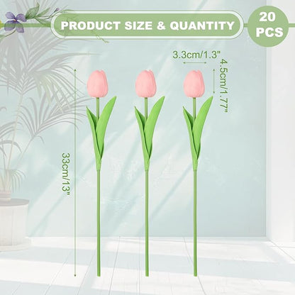 uxcell 20pcs Tulips Artificial Flowers, Faux Flowers Silk Fake Tulip Stems Real Touch for Wedding Bouquet Centerpiece Table Party Decoration(Medium Pink)