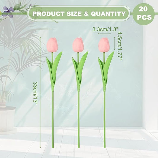 uxcell 20pcs Tulips Artificial Flowers, Faux Flowers Silk Fake Tulip Stems Real Touch for Wedding Bouquet Centerpiece Table Party Decoration(Medium Pink)
