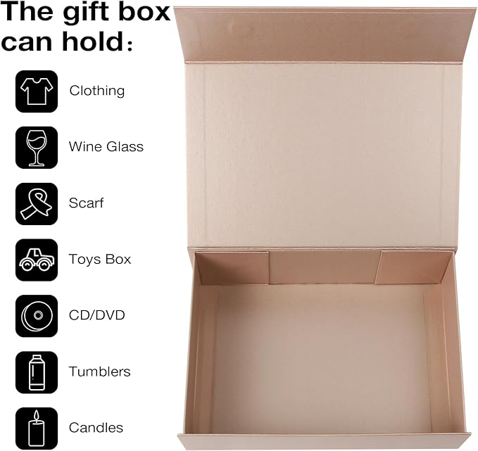 Aimyoo Gold Collapsible Gift Box with Magnetic Closure Lids 13.8x9x4.3 in, Large Bridesmaid Groomsman Proposal Boxes, Rectangle Present Box for Graduation Birthday Storage 1 Pack