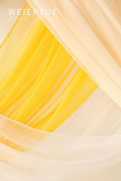 Deluxe Yellow Artificial Wedding Arch Flowers with Drapes Kit-Pack of 5, 2pcs Flower Arrangements 3pcs Hanging Sheer Drapes Yellow Ceremony Arbor Reception Backdrop Rose Floral Decorations.