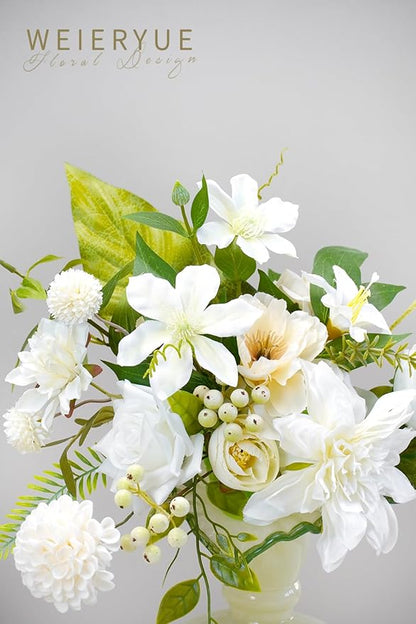 White Artificial Flowers Combo Box - Wedding Decor, Fake Flowers for Home Decor Indoor, Cake Flowers, Faux Flowers for Crafts
