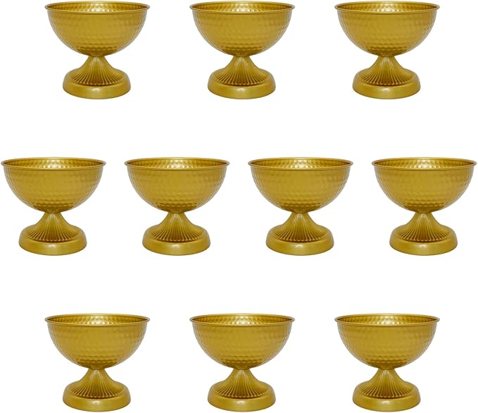 Set of 10 Gold Urn Vases - 6 Inch Vintage Metal Flower Arrangement Compote Vases for Wedding Table Centerpieces, Anniversary Christmas Party Decor (10)
