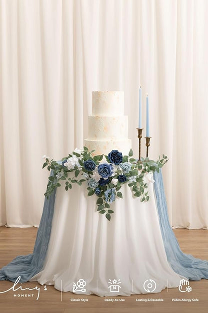 Ling's moment Wedding Artificial Welcome Sign Flowers Swag Arch Floral Garland Decorations Dusty Blue Navy for Ceremony Reception Entrance Entryway Party Banquets Easel Home Outdoor(NOT Include Sign)