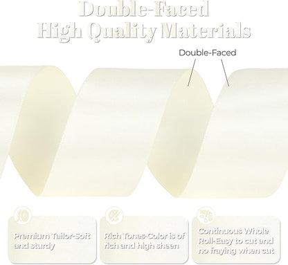 Ivory Satin Ribbon, Double Faced 1-1/2 Inch X 50 Yards Ivory Ribbon, Premium Satin Ribbon for Gift Wrapping, Crafts, Hair Bow Making, Sewing, Flower Bouquet, Wedding Party Decor