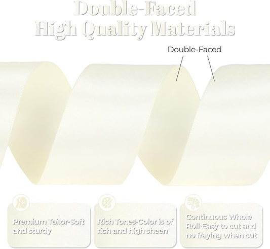 Ivory Satin Ribbon, Double Faced 1-1/2 Inch X 50 Yards Ivory Ribbon, Premium Satin Ribbon for Gift Wrapping, Crafts, Hair Bow Making, Sewing, Flower Bouquet, Wedding Party Decor