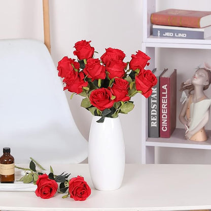 Nubry 8pcs Artificial Silk Roses Bulk,Fake Roses Flower with Stems Realistic Flowers for Wedding Centerpiece Home Party Decor(Dark Red)