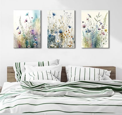 dgbtcart Watercolor Flower Canvas Wall Art Bathroom Decor Elegant Floral Wall Decor Colorful Botanical Painting Prints Flower Pictures for Living Room Bedroom Home Office Decoration 12"x16"x3pcs