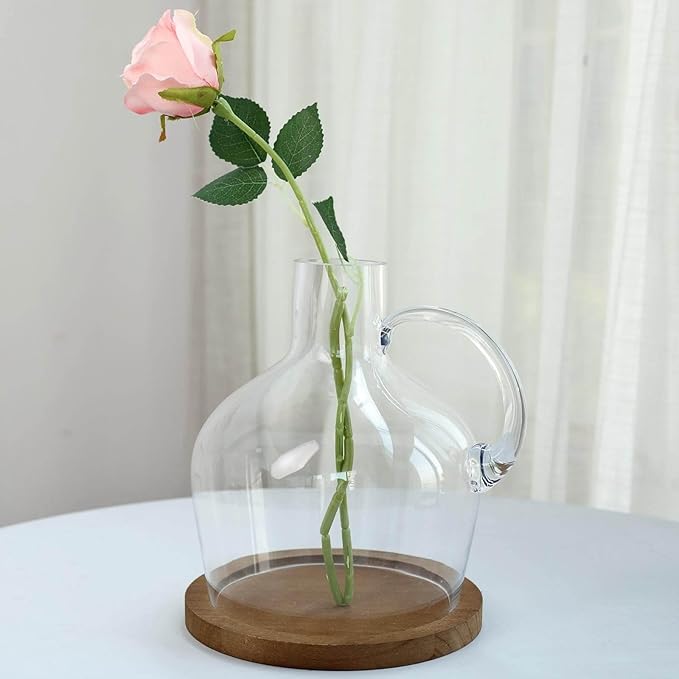 Efavormart 10" Heavy Duty Clear Glass Vases Candle Holder Centerpiece Vessel Jar with Wooden Base