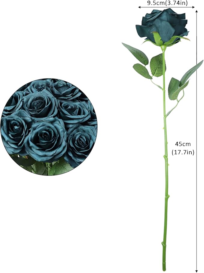 50pcs Artificial Rose Flower Dark Green Rose Emerald Green Flower with Long Stem Silk Roses Bouquet for Wedding Bridal Shower Party Home Decoration