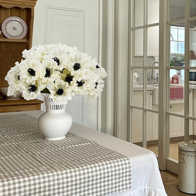 Melorca&Guilla Artificial Flowers,24Pcs 13.5inch White Poppy Fake Flowers,Real Touch Faux Flowers, Spring Décor Fake Silk Flowers for Wedding Kitchen Shop Office Home Décor (24, White Cornpoppy)