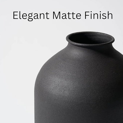 Large Black Vase for Flowers Decor Living Room - 8.6in Tall, Matte Black Arlo Vase for Dining Coffee Table Centerpieces, Wabi Sabi Decor, Big Decorative Modern